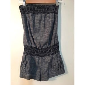 Cotton Navy Romper with Pocket Details